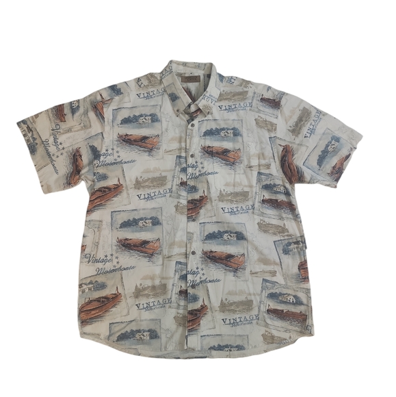 Morgan Creek Outfitters NWT Vintage Motorboats Print Shirt‎ Size XL - Picture 1 of 8